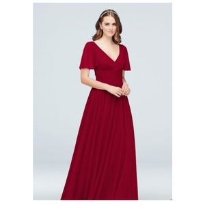 Flutter Sleeve Crisscross Mesh Bridesmaid Dress